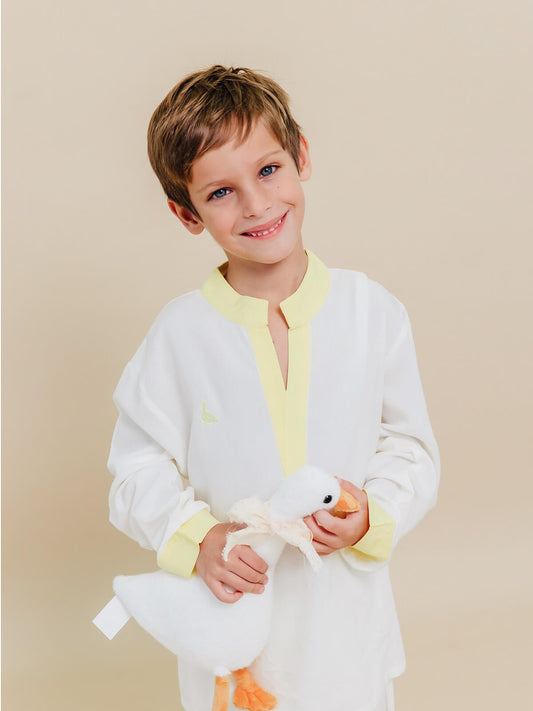 Boys Color-Contrast Logo Pajama Sets